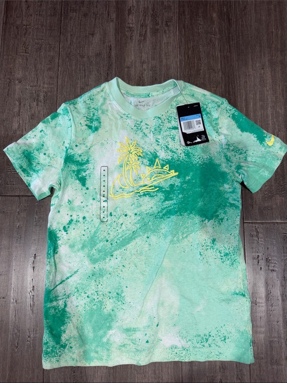 Nike Mint Green Tie-Dye Tee with Yellow Palm Graphic